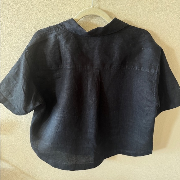 Athleta Retreat Short Sleeve Linen Button Down shirt Sz medium black - like new! - Picture 12 of 12
